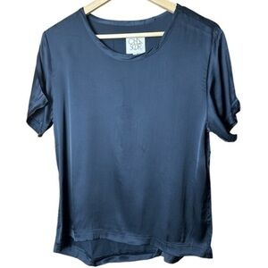 Chaser Satin Crew Neck Blouse Small Black NWT